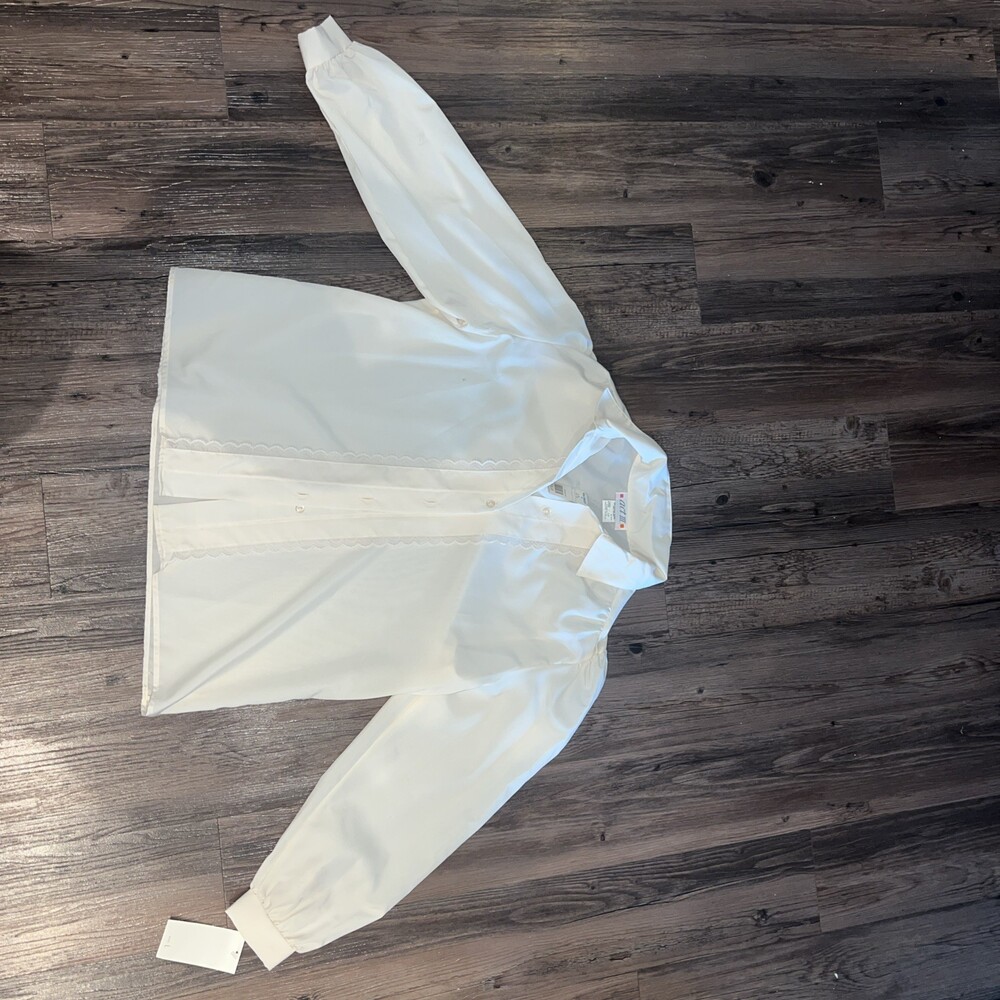 Vintage 70s Act III Shirt Size L Cream/Off White Ruffle Clear Buttons NWT NOS